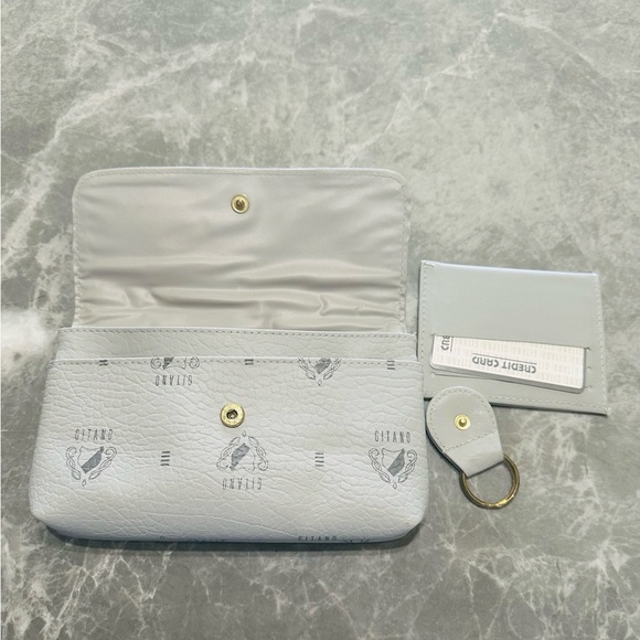 GITANO Gray Fold Over Leather Large Wallet Clutch Snap Close Nostalgic - Picture 3 of 5